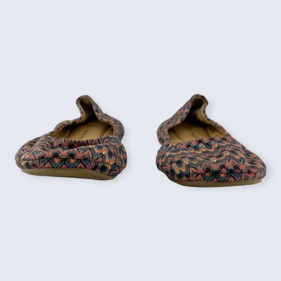 Lucky Brand Emmie Pink Orange Multi Zigzag Chevron Fabric Ballet Flats 6 - Picture 2 of 11